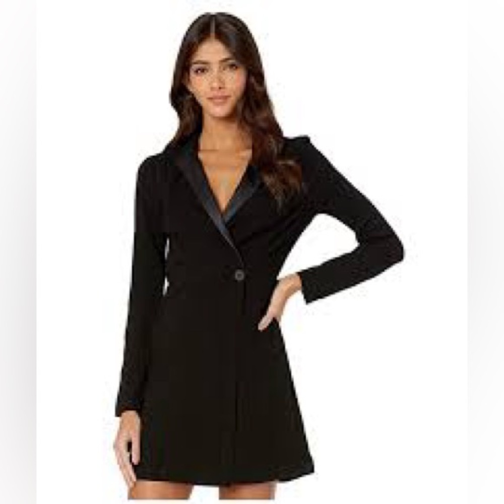 BCBG Mini black blazer dress w leather detailing